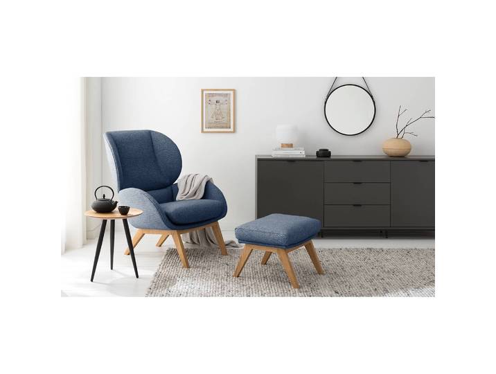 Sessel Blau/Blau Webstoff Inze Eiche Hell 82 x 102 x 90cm