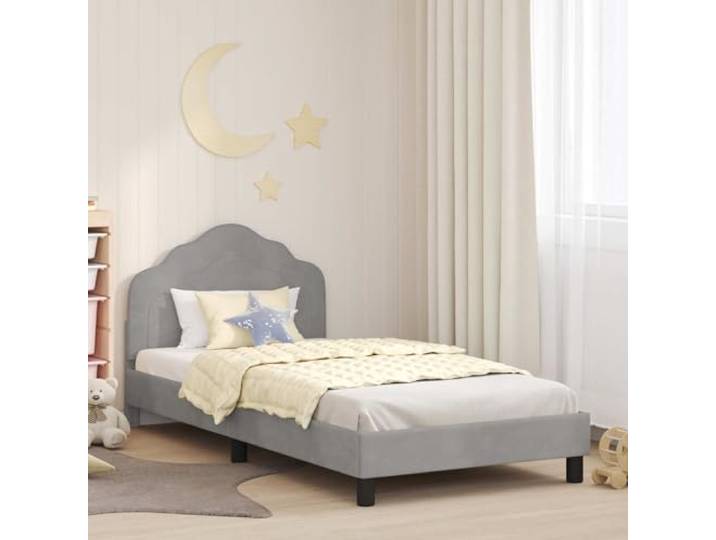 WDGJJFECNMUEHI Samtbezug Modernes Design Einzelbett Hellgrau 90 x 200 cm Kinderbettgestell mit Kopfteil Hellgrau 90 x 200 cm Samt, Einzelbett mit Stauraum, Modernes Bett mit Lattenrost, Robustes
