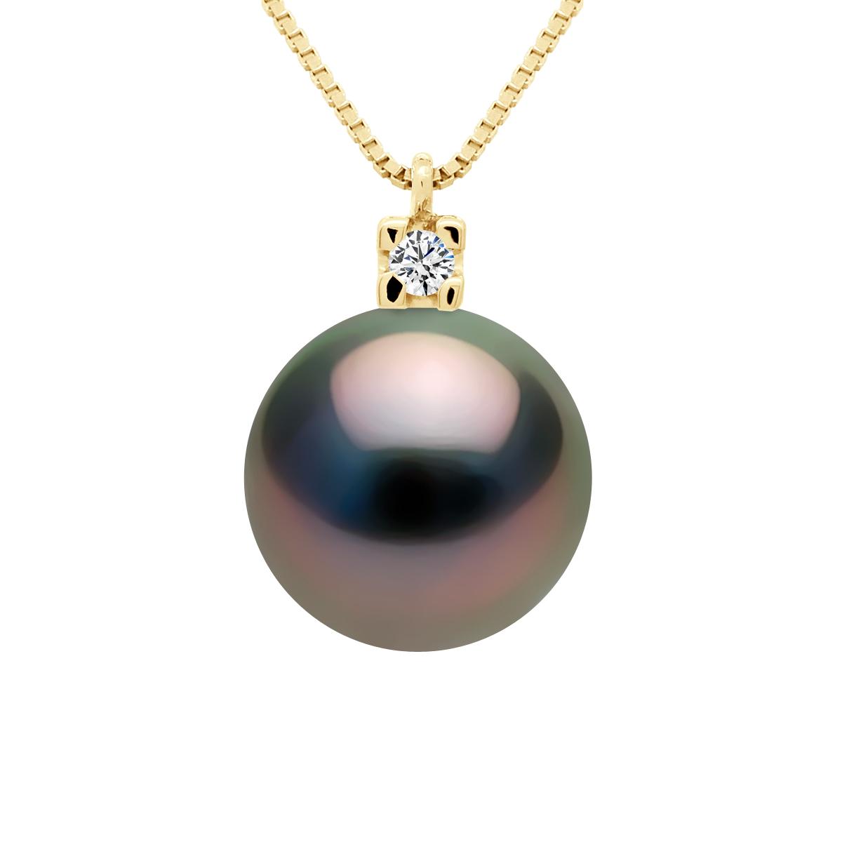 Halskette Schmuck Diamanten 0,03 cts – Echte Tahiti-Zuchtperle rund 9–10 mm