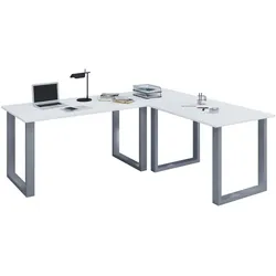 VCM Eck-Schreibtisch "Lona" 160x160x80 U-Füße Weiß/Silber