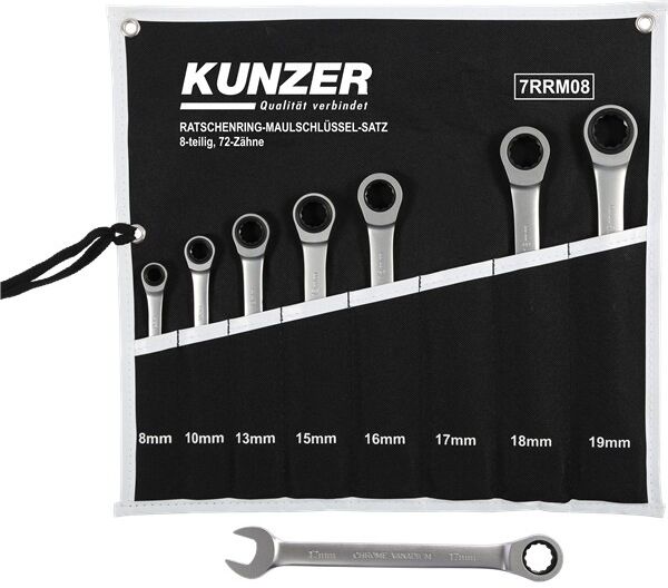 KUNZER 7RRM08 Ratschen-Ringgabelschlüsselsatz