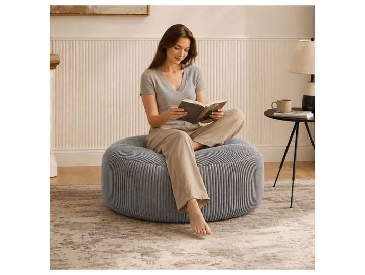 Zitty Pouf géant adulte fauteuil pouf velours côtelé avec rembourrage mousse 100x100x50cm Gris Clair