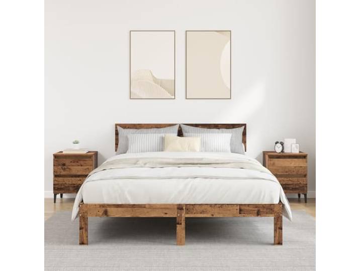 HEFZGDB Bettkommoden 2 Stück Nachttische Alter Holz Look 40x35x50 cm Spanplatte Metallbasis Rustikaler Charme Praktikabilität