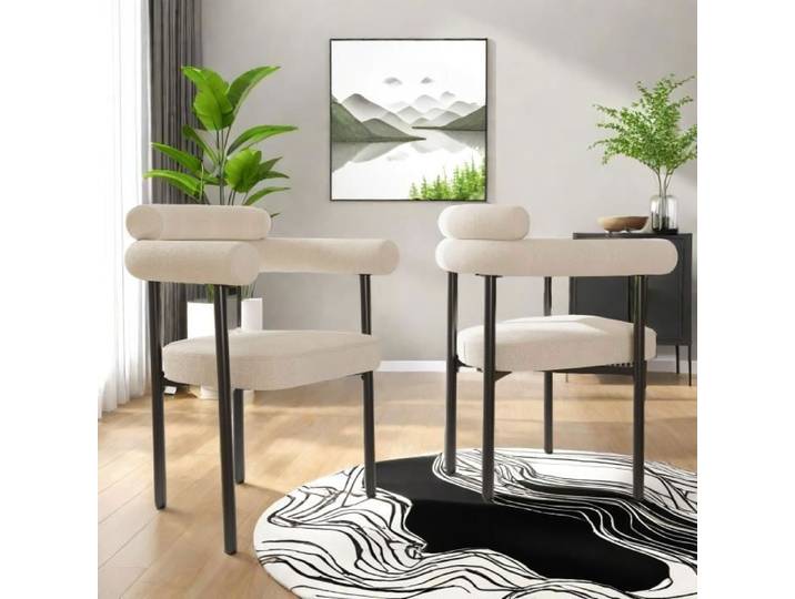 Chaise Salle à Manger - MISNODE - Lot de 2 - Velours Beige - Pieds en Métal - Confort Ergonomique