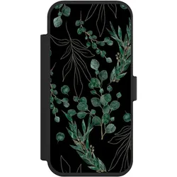 Nivocase Klapphülle für Apple iPhone Air Handyhülle aus Kunst Leder NIVOflip schwarz Blätter Natur (Apple iPhone Air), Smartphone Hülle, Schwarz