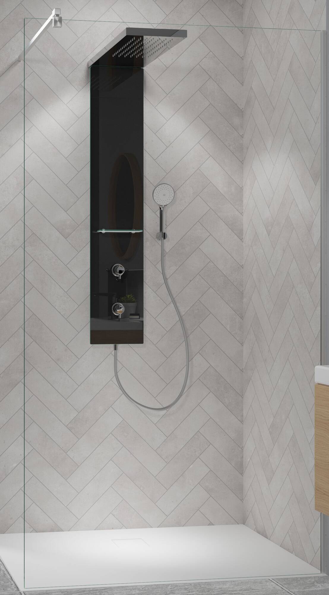Ben Vivid Duschwand 120x200 cm - Walk in Dusche mit Stabilisator - NANO Glas