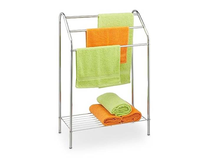 Relaxdays Porte-Serviettes\, 3 Barres\, Non Fixe\, étagère\, Acier\, HxLxP: 83\,5x57\,5x25\,5 cm\, sèche-Serviettes\, argenté