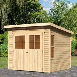 Gartenhaus KARIBU "Falkensee 4", beige (naturbelassen), ohne Fußboden, ohne Dacheindeckung, Holzwerkstoff, Gartenhäuser, Gartenhaus