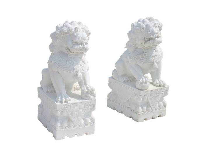 Luxury-Park-Direct Kommode Fu Dog Paar Tempel Loewen Waechter Marmor Bildhauerarbeit.Luxury Park