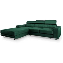 ECKSOFA NOTO L-S Grün Velours-Stoff mit Schlaffunktion