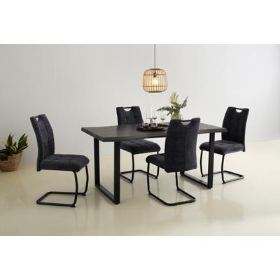 Esstisch HELA "GISELLE Baumkantentisch, Küchentisch", grau (grau, schwarz, grau), B:160cm H:76cm T:90cm, Tische, Esstisch, Kufengestell Metall, Industrial Design, 140 - 200 cm Breite, 2 Farben