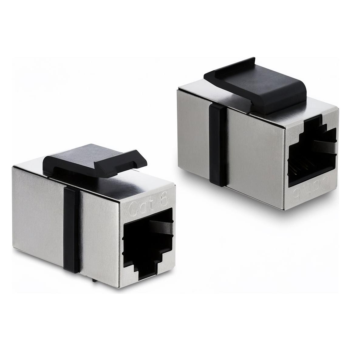 Delock Keystone Modul Kupplung RJ45 Buchse zu RJ45 Buchse Cat.6 geschirmt Metall silber / schwarz (Keystone Modul, Netzwerk Kupplung, Netzwerk Zubehör) (90837)