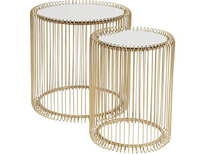 Kare Design Beistelltisch Wire (2/Set), Brass, 45cm Durchmesser, Beistelltisch, Nachttisch, Stahgestell, Glas Tischplatte verspiegelt, 46x45x45 cm (H/B/T), Gold
