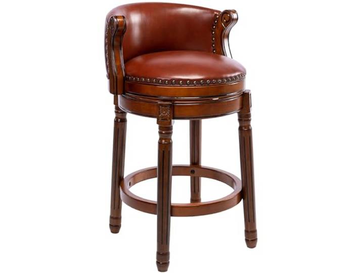 AULIFE Barhocker Holz – 360° Drehbar Barhocker mit Lehne, Echtleder Sitz, Handgefertigt mit Nagelkopfdekor, Massiver Gummibaumholzrahmen, Retro Barstuhl für Küche & Bar (Braun, Sitzhöhe-65cm)