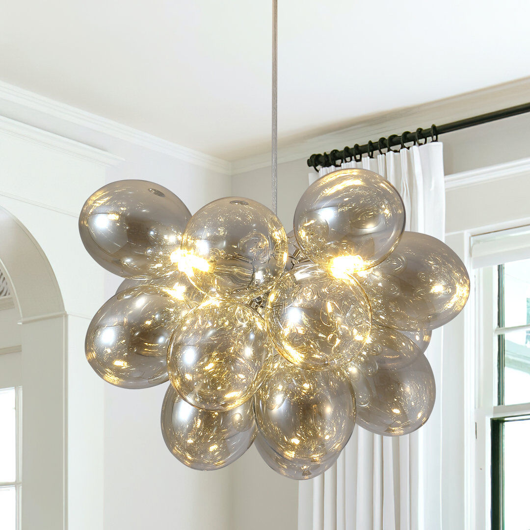 Blue Elephant Zoec 3 - Light Dimmable Glass Globe Chandelier Chrome 33.5cm H X 38cm W X 38cm D