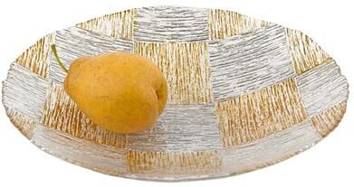 Badash Crystal Product "Silver & Gold Cubes Hand Decorated Glass 12"" Bowl"