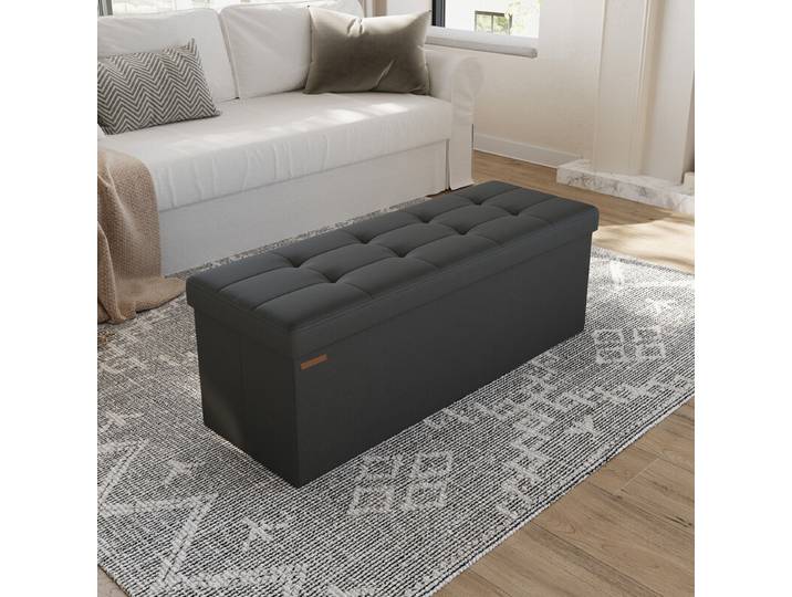 JOYFURNOS Banc de rangement, 38 x 110 x 38 cm, pouf coffre, banc de lit, pour salon, chambre à coucher, entrée, noir