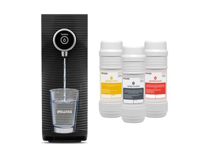 4SWISS Wasserfilter System - Entfernt Bakterien, Schwermetalle, Mikroplastik, Einfache Installation, Hervorragender Geschmack, Mit 3 Filtern, Kostengünstig, Trinkwasserfilteranlage für Zuhause