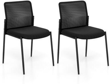 Costway Waiting Room Chair Set of 2 with Ergonomic Mesh Backrest and Padded Seat-Black