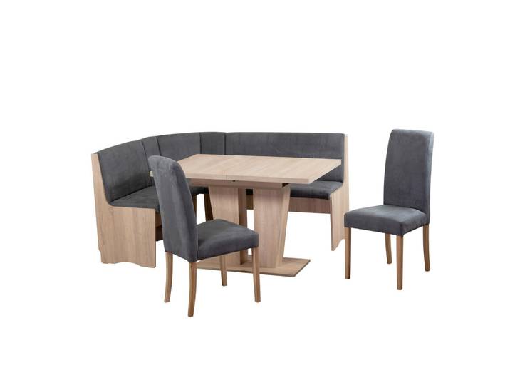 P & B Eckbankgruppe Duisburg, Grau, Sonoma Eiche, Buche, massiv, Uni, eckig, 125x89x165 cm, Esszimmer, Bänke, Tischgruppen & Eckbankgruppen