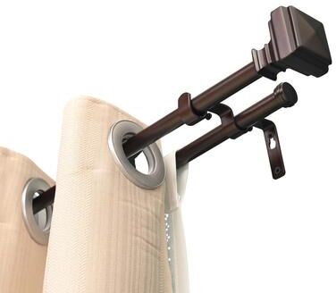 Utopia Alley Wall Mounted Window Treatment Telescoping Double Curtain Rod Set with Classic Cap, 5/8-Inch Diameter, Bronze