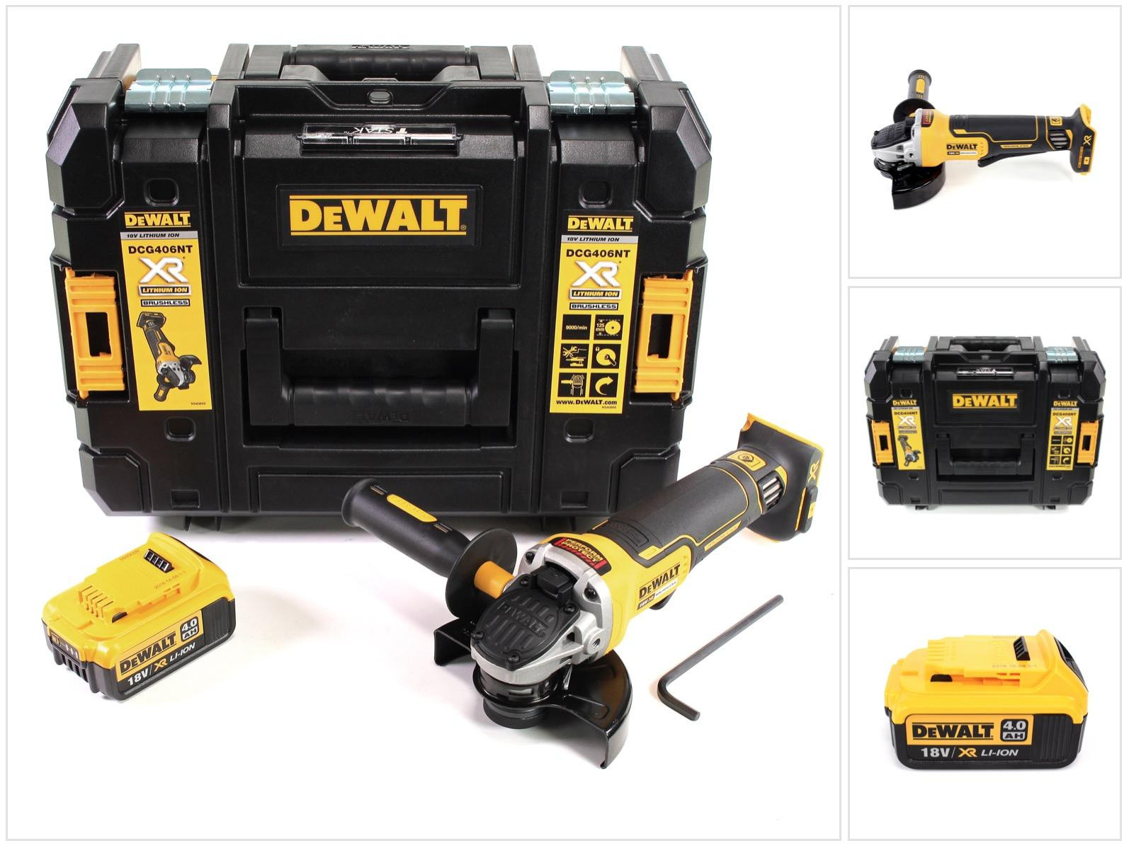 DeWalt DCG 406 NT accu haakse slijper 18V 125mm borstelloos met 1x 4.0Ah accu en TSTAK