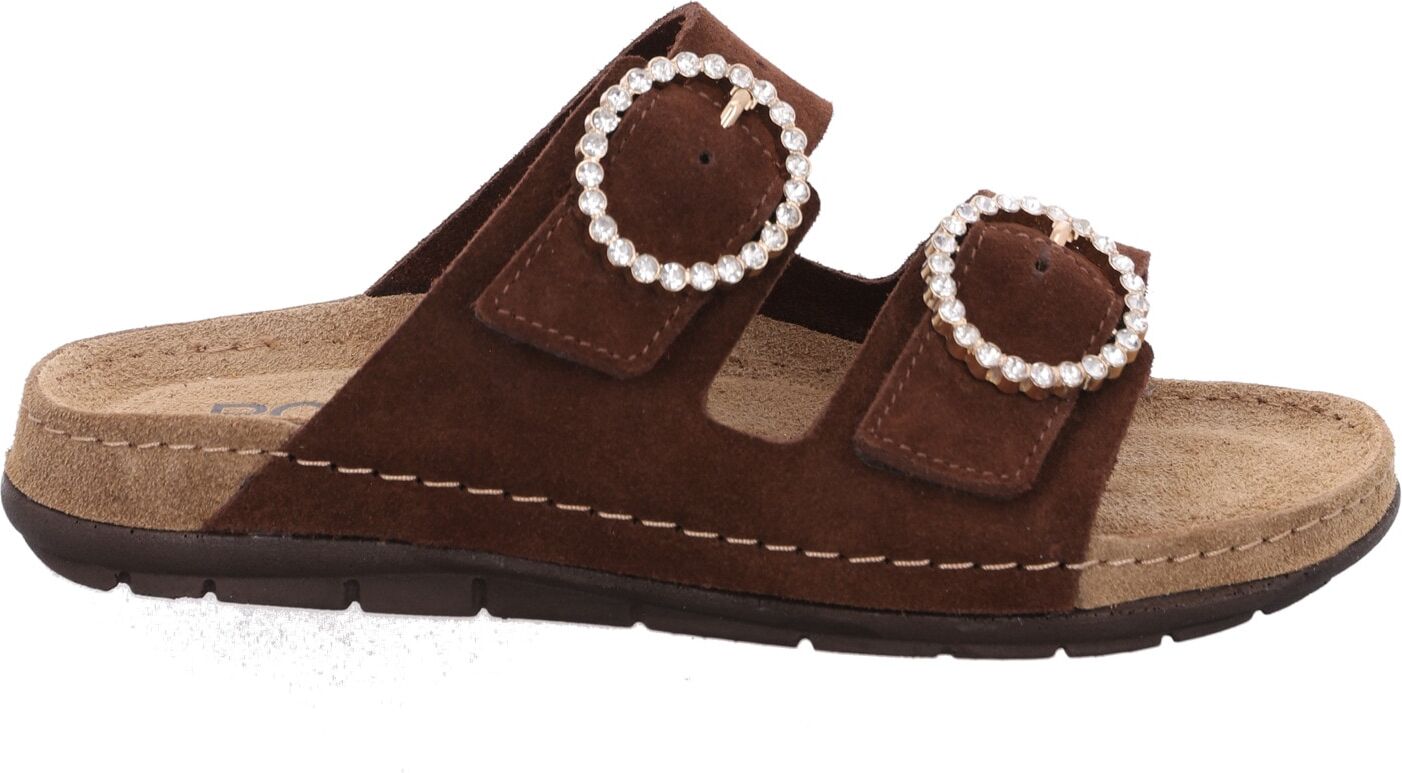 Pantolette ROHDE "Rodigo-D", Damen, Gr. 35, mokka, Veloursleder, unifarben, Schuhe Pantolette, Sommerschuh, Hausschuh, Urlaubsschuh mit verstellbaren Schnallen mokka 35