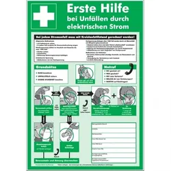 Dreifke® Aushang EH bei Unfällen durch elektrischen Strom, Recycling-Verbundplatte, 395x575mm