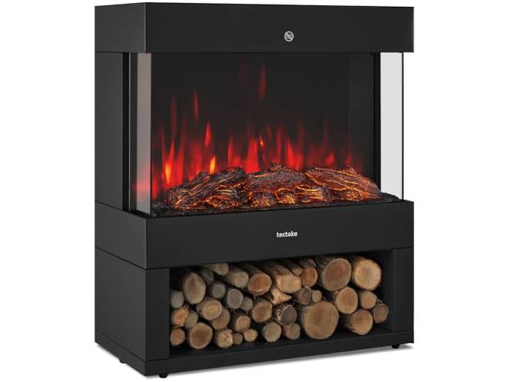 tectake® Cheminée électrique sur pied\, 60 x 33 x 73\,5 cm\, 2 niveaux de chauffage 900 et 1800W\, Cheminee electrique Effet flamme\, Contrôle par thermostat\, Cheminée electrique Poele electrique chauffage