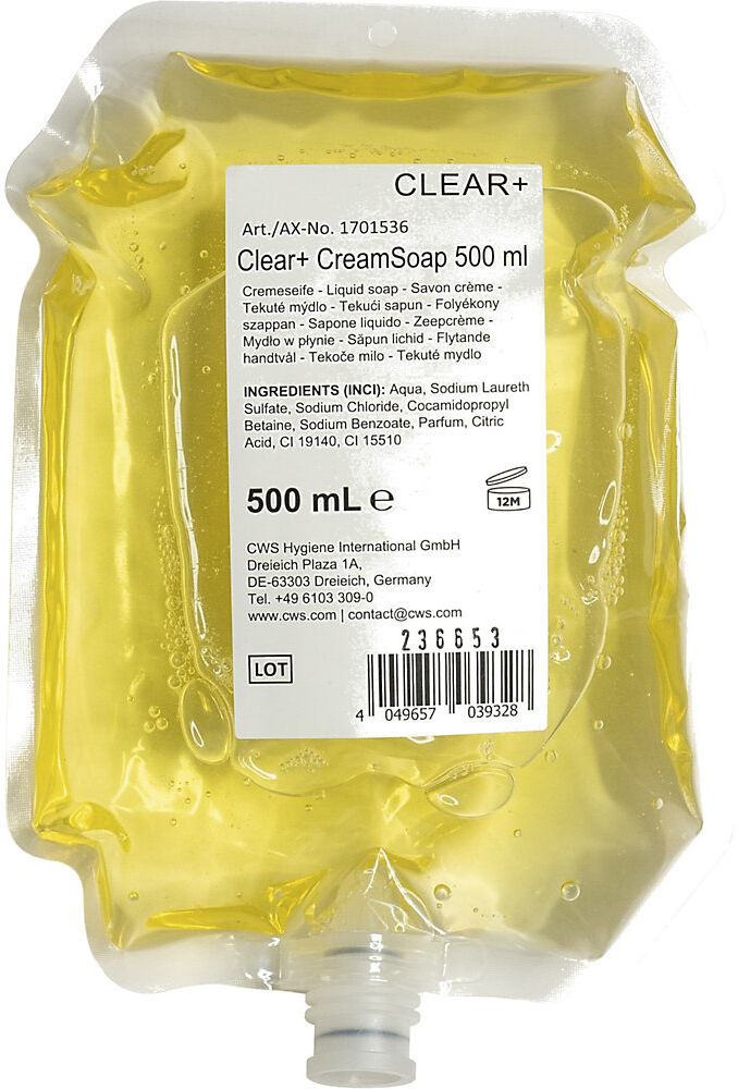 Cremeseife Clear+, pH-neutral mit Zitronenduft, Inhalt 0,5 Liter, VE 6 Stk CWS