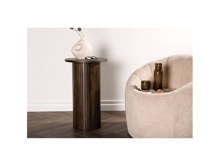 Table d’appoint plaquée Bianca Ø 40cm Marron/Chêne foncé