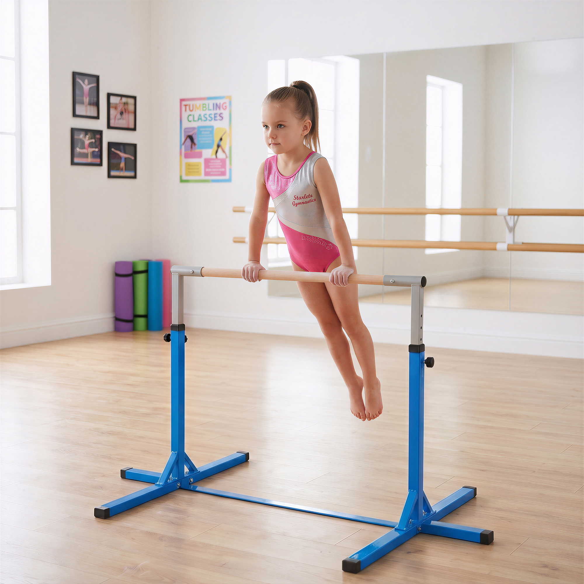 Homcom Sbarra per Ginnastica Artistica o Danza Classica Regolabile in Altezza 92-150 cm, Blu   Aosom Italy