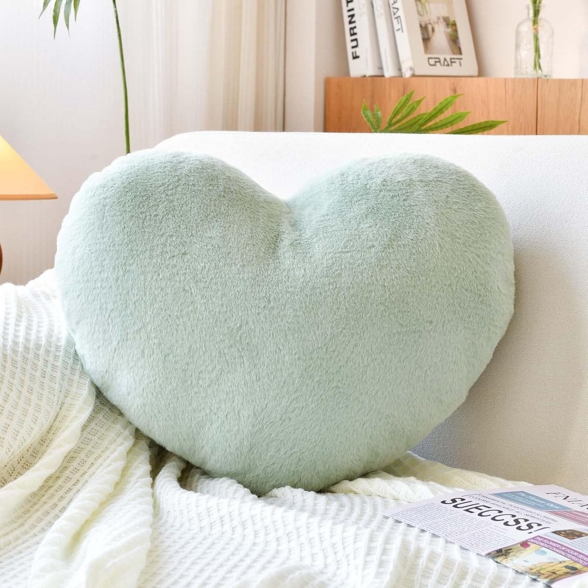 Hartvormig Sierkussen Saliegroen Pluche Decoratief Kussen voor Bank en Bed