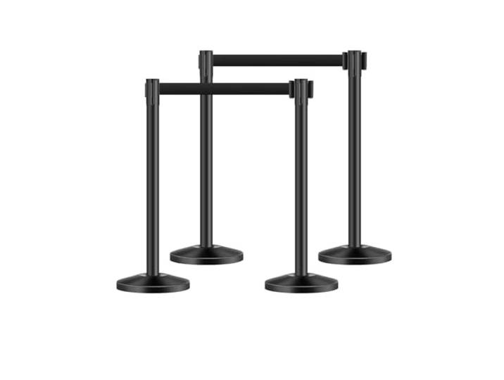 VEVOR Poteau de guidage\, 4 pcs\, barrière de balisage pour contrôle de foules\, avec base creuse\, sangle rétractable noire et poteaux noirs en acier au carbone\, pour théâtre\, fête\, mariage\, exposition