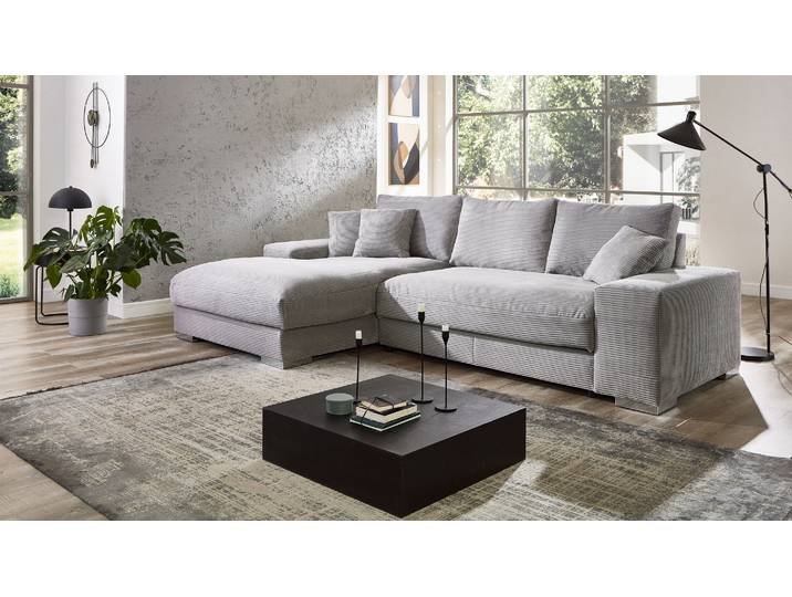 Ecksofa Soft in Stoff Cord mit Rückenkissen