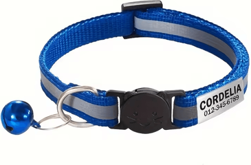 Inspire Curations SafeGlow Personalized Reflective Cat Collar With Engraved Nameplate blue