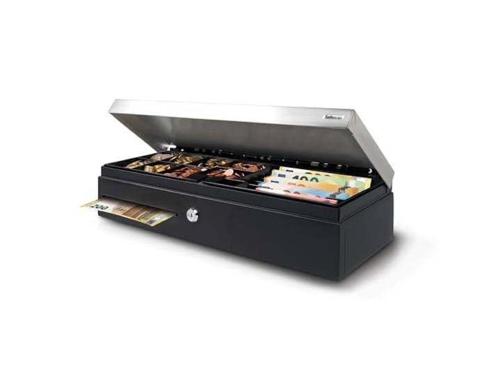 Safescan SD-4617S Tiroir Caisse Enregistreuse - 46 x 17 x 10 cm Ouverture manuelle et automatique - 6 compartiments billets et 8 pièces - connexion RJ-12 - Tiroir à monnaie avec clés