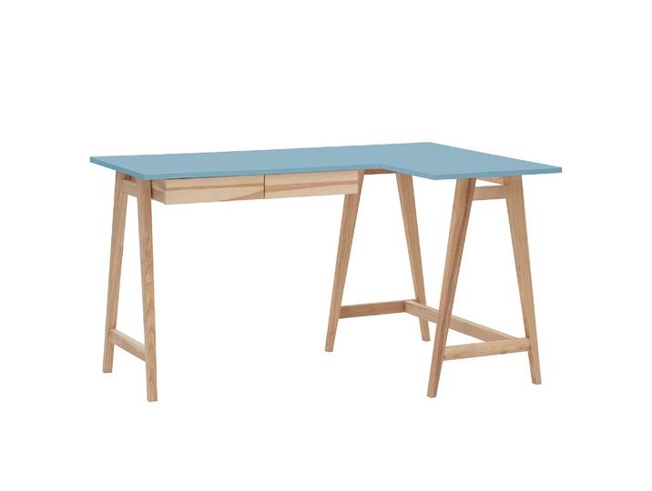 home24 Hoekbureau 135cm lade links blauw/lichtblauw