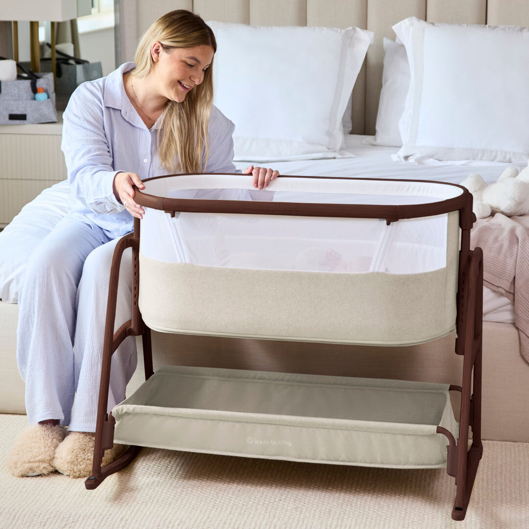 Ickle Bubba Bubba&Me Luxe Bedside Crib – Stone Stone 81cm H X 95.5cm W X 61cm L