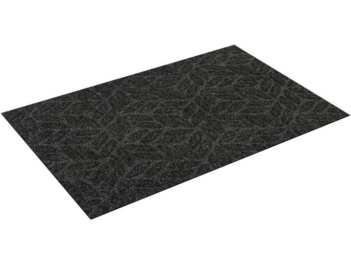 Fussmatte DUNE Leaves Dark Grey , grau, B:45cm H:8mm L:75cm, Polyester, Polypropylen, WASH+DRY BY KLEEN-TEX, Teppiche, Fussmatte
