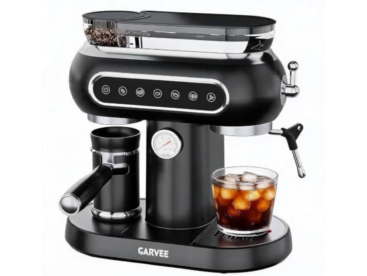 RBFGYIOP Espresso Siebträgermaschine,20 Bar Kaffeemaschine, 30 Mahlgrade,Espressomaschine Mit 2,3L Wassertank & 270g Bohnenfach,Auto-Milchaufschäumer & Selbstreinigung, Cold Brew (EM6858-S)