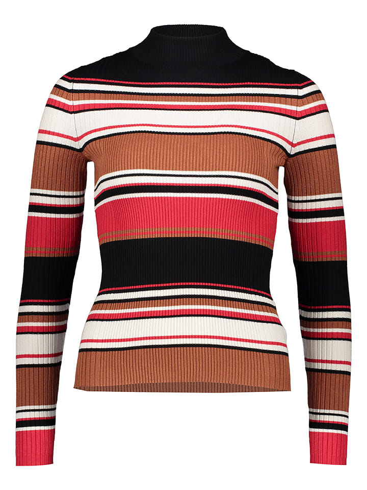 ESPRIT Pullover in Hellbraun/ Rot/ Schwarz - L