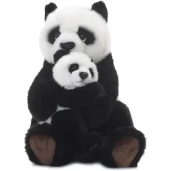 WWF Plüsch Panda Mutter mit Baby, realistisch gestaltetes Plüschtier, ca. 28 cm