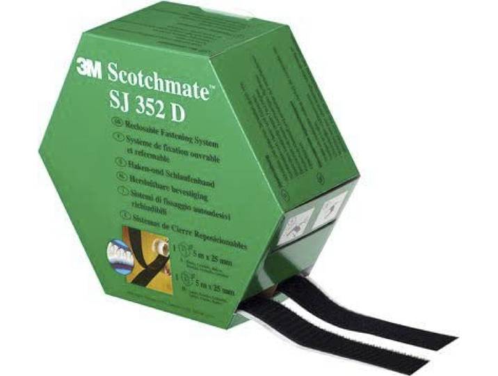 3M SJ352D SCOTCHMATE Haken- und Schlaufenband Klettband, 25mm x 5m, Schwarz, Packung a 5 Meter