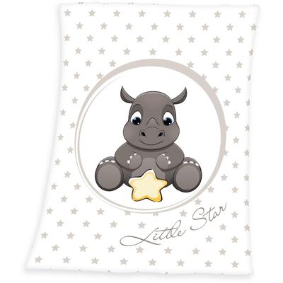 Wohndecke HERDING "Fynn Nashorn", grau (grau, weiß), B:75cm L:100cm, Kunstfaser, Wohndecken, Wohndecke, mit Motiv, Kuscheldecke