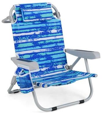 Costway 1 Piece Foldable Backpack Beach Chair with Cup Holder and Storage Pockets for Outdoor-Navy
