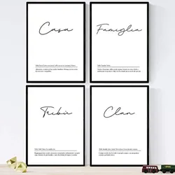 POSTER Set mit 4 Englisch ‚Famiglia‘ von Wörtern mit Definitionen A4 Rahmenlos