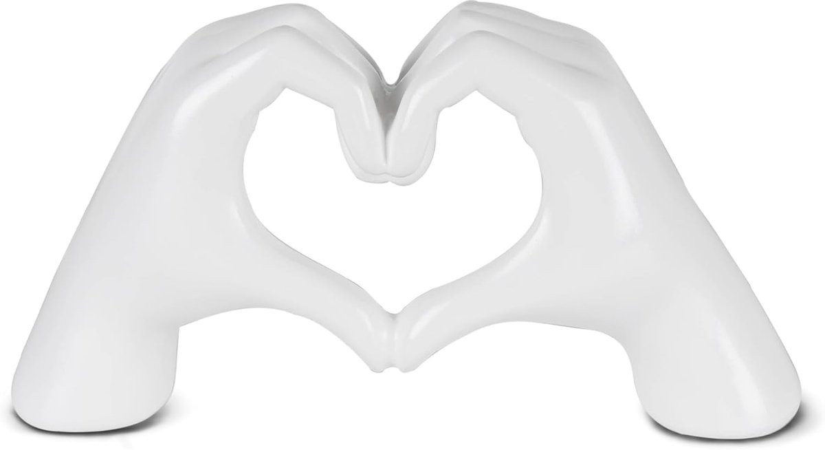 Decoratieve sculptuur hand met hart - Wit symbolisch design - 24 x 13 cm