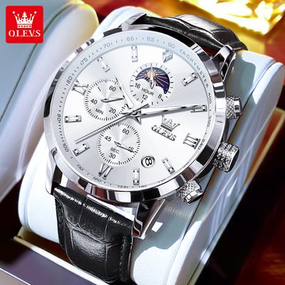 GlowBake Luxury Brand Men Quartz Watch, Waterproof Chronograph Moonphase Watch For Men, New Fashion Multifunction Timepiece rose White