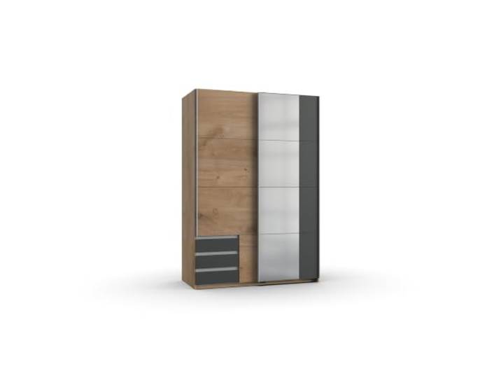 Kleiderschrank Emden in Plankeneiche mit Graphit 135 cm Breite mit Spiegel